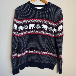 ASPEN‎ Women's Polar Bear Fair Isle Sweater Navy Size Medium Ski Chalet Cabin